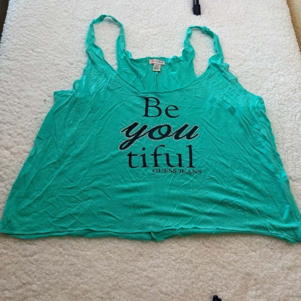 Guess Tank Top Size M Green Be You Tiful Rhinestone